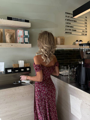Crimson Dusk Cotton Maxi Dress
