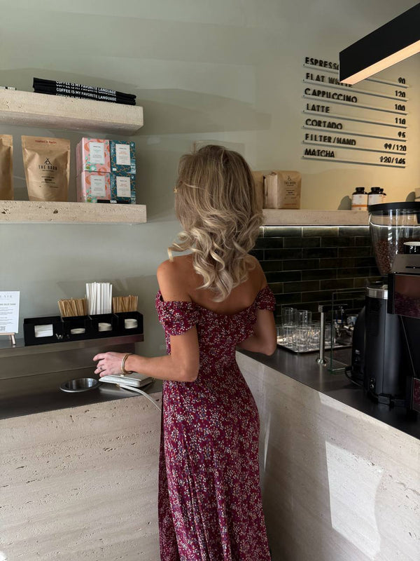 Crimson Dusk Cotton Maxi Dress