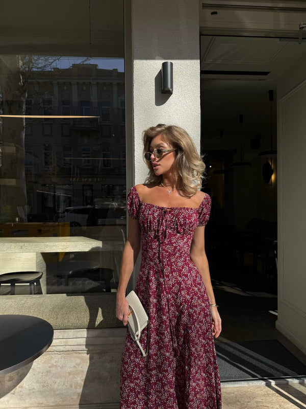 Crimson Dusk Cotton Maxi Dress
