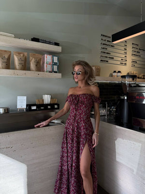 Crimson Dusk Cotton Maxi Dress