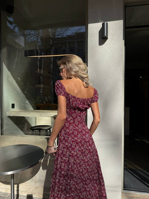 Crimson Dusk Cotton Maxi Dress