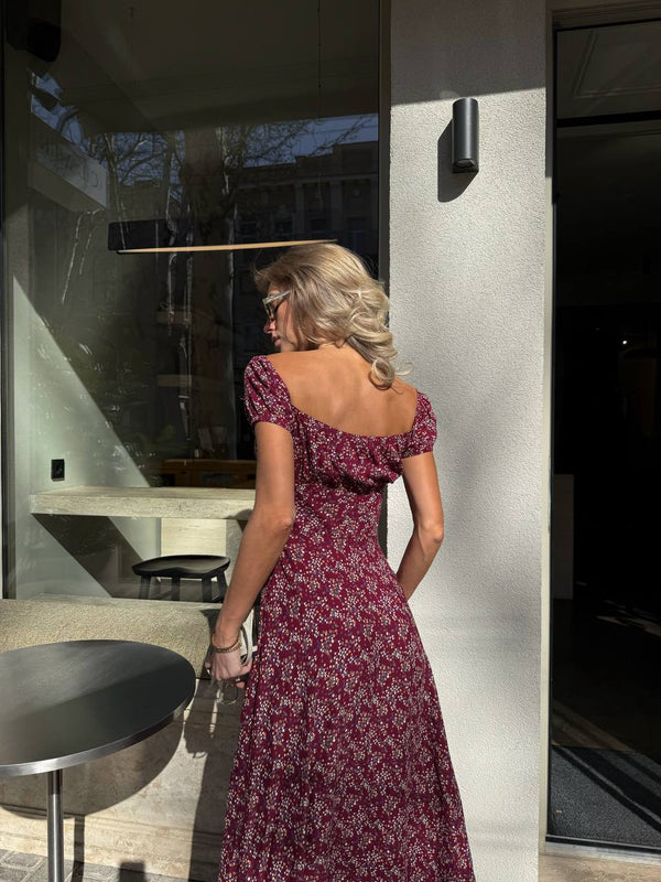 Crimson Dusk Cotton Maxi Dress