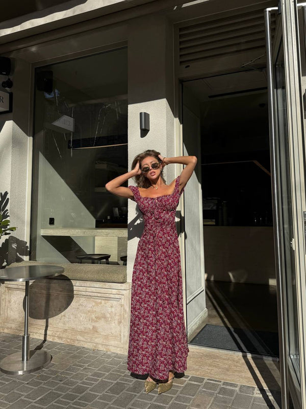 Crimson Dusk Cotton Maxi Dress