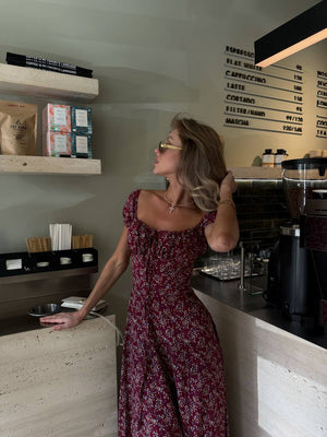Crimson Dusk Cotton Maxi Dress