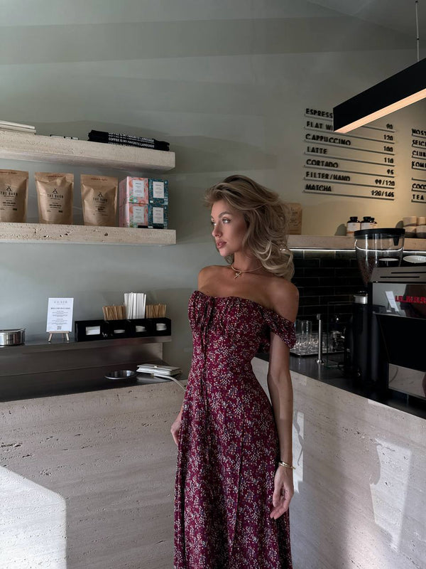 Crimson Dusk Cotton Maxi Dress