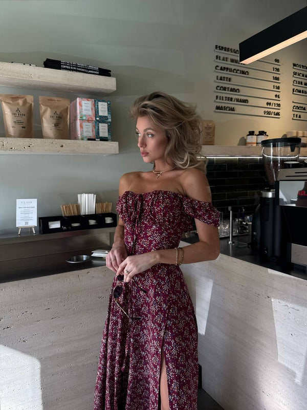 Crimson Dusk Cotton Maxi Dress