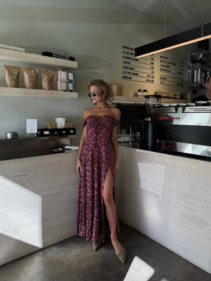 Crimson Dusk Cotton Maxi Dress