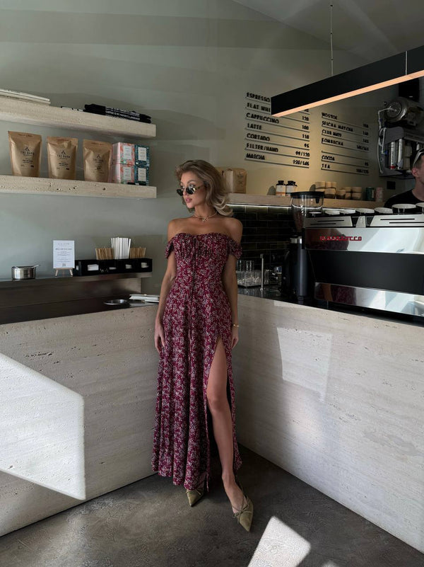 Crimson Dusk Cotton Maxi Dress