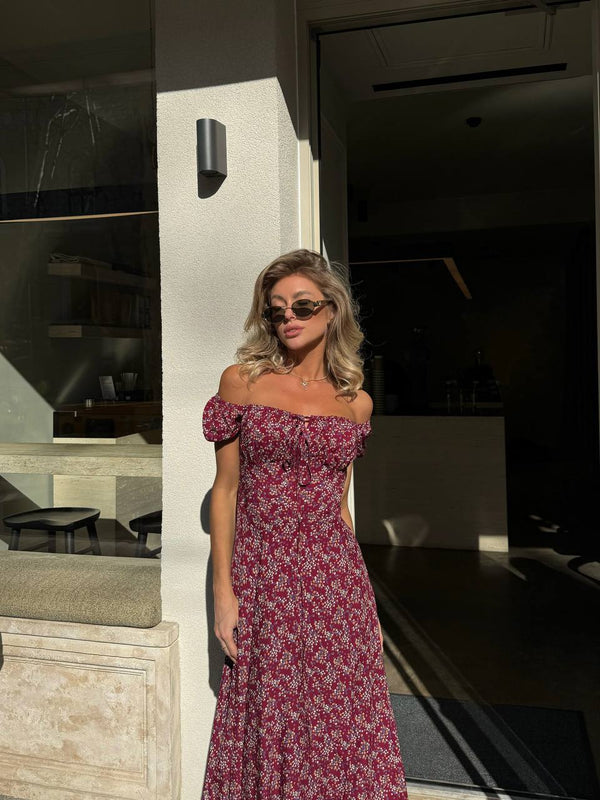 Crimson Dusk Cotton Maxi Dress