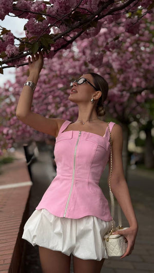Pink Zip Corset & Balloon Skirt Set