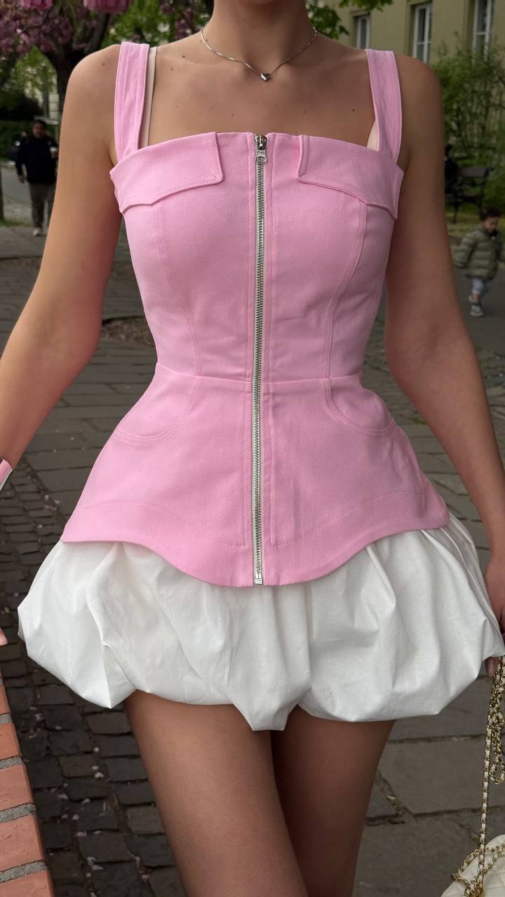 Pink Zip Corset & Balloon Skirt Set
