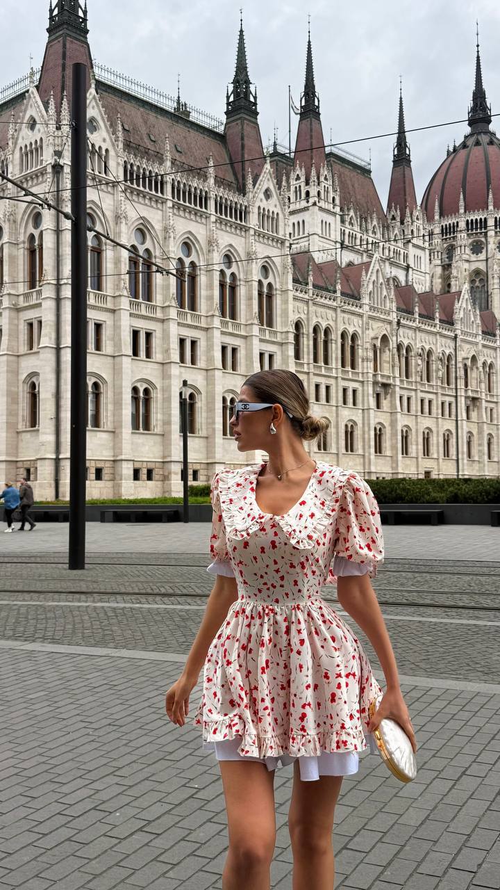 Vintage Charm Cotton Mini Dress – Scarlet Bloom Print