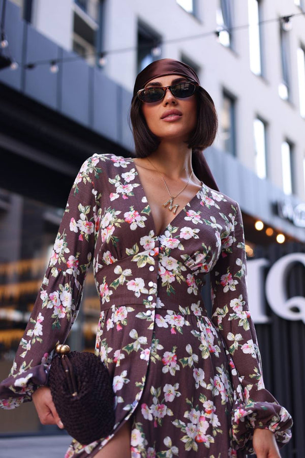 Violet Bloom Linen Midi Dress