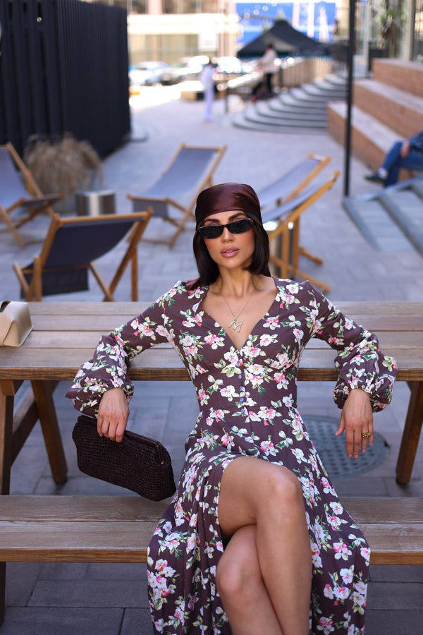 Violet Bloom Linen Midi Dress