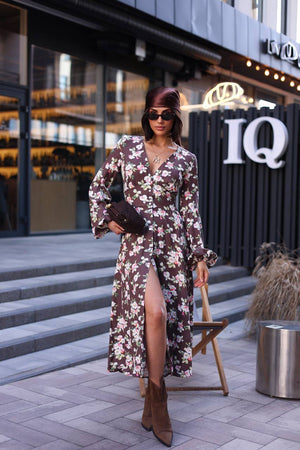 Violet Bloom Linen Midi Dress