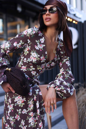 Violet Bloom Linen Midi Dress