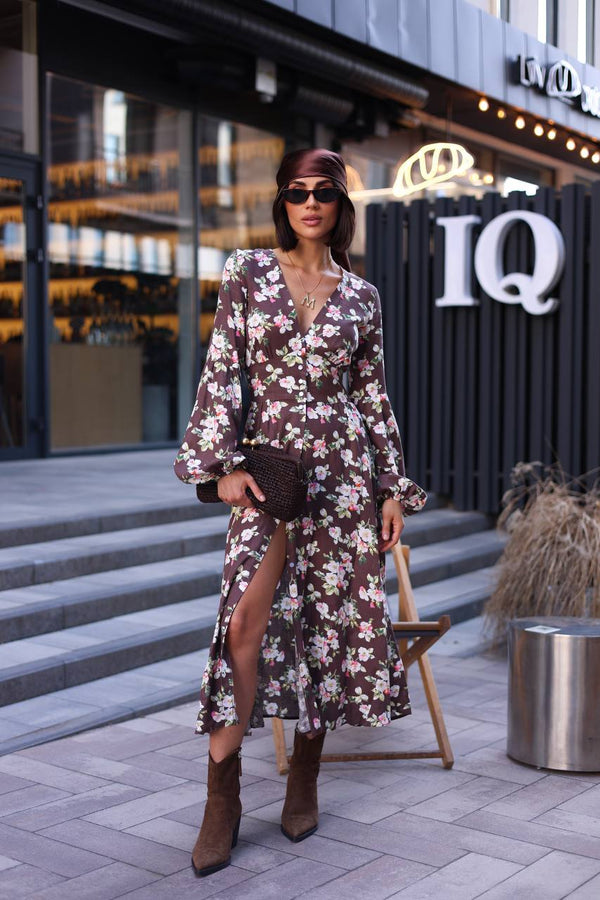Violet Bloom Linen Midi Dress