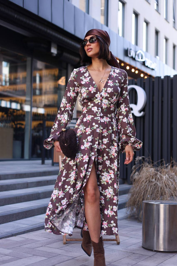 Violet Bloom Linen Midi Dress