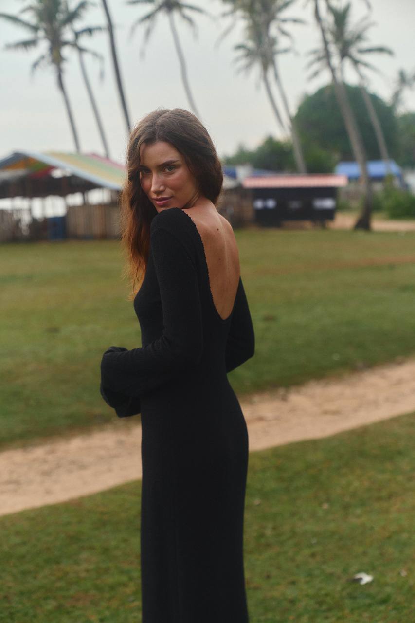 Noir Silhouette Boucle Maxi Dress