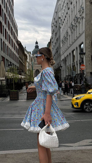 Rochie mini vintage cu imprimeu floral Blue Garden