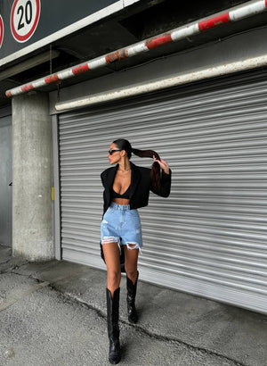 Rip-Edge Denim Shorts