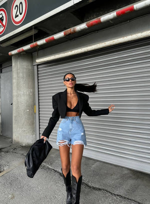 Rip-Edge Denim Shorts