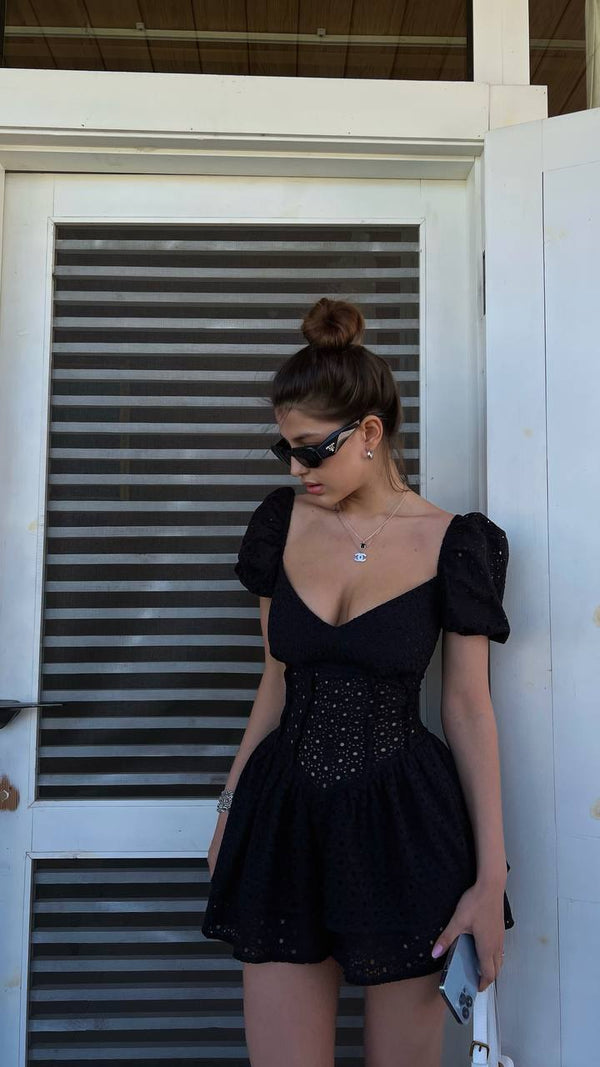 Dollbelle Eyelet Romper Black Dress