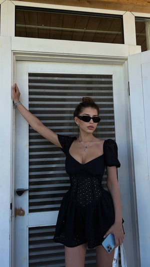 Dollbelle Eyelet Romper Black Dress