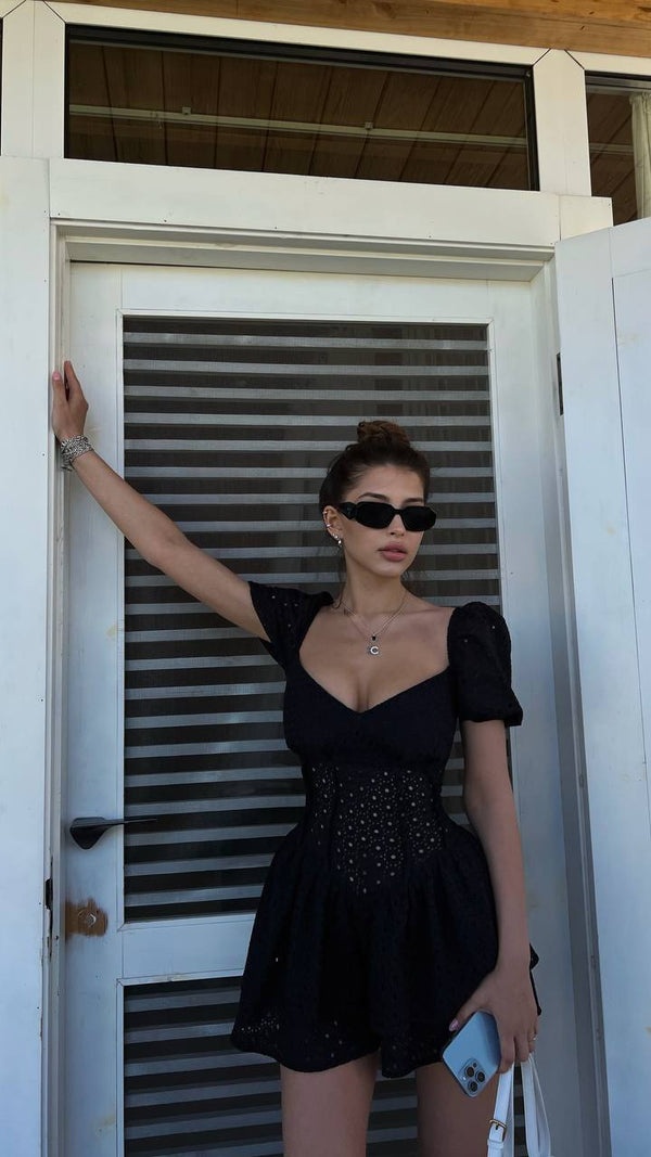 Dollbelle Eyelet Romper Black Dress