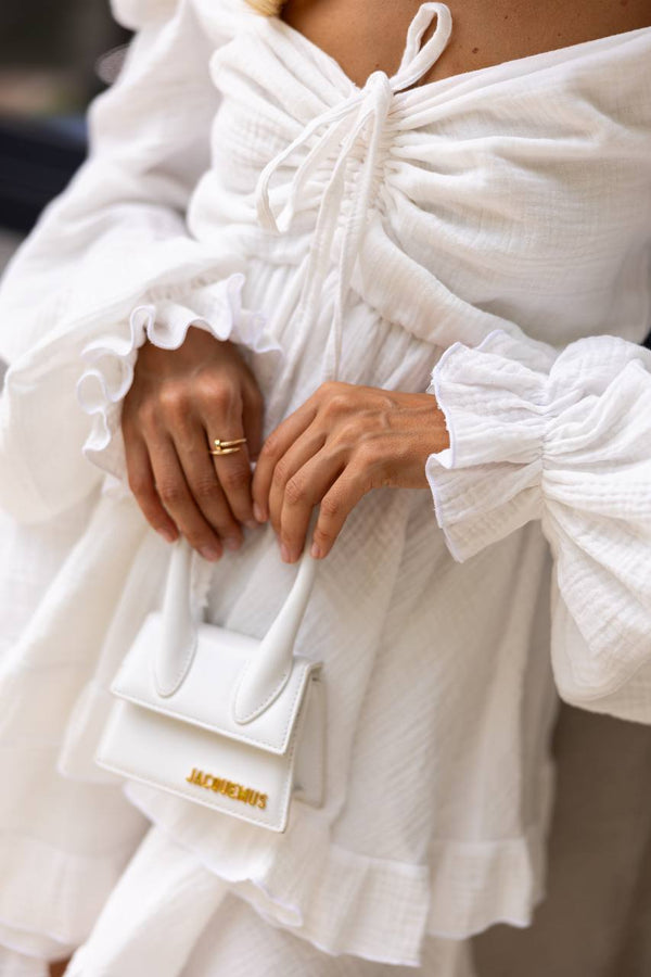 White Muslin Ruffle Mini Dress