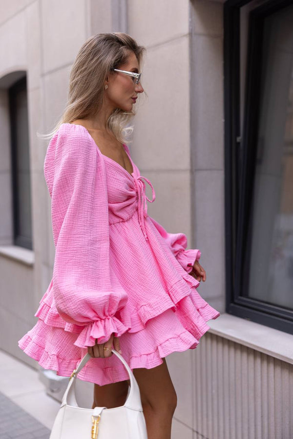Pink Muslin Ruffle Mini Dress