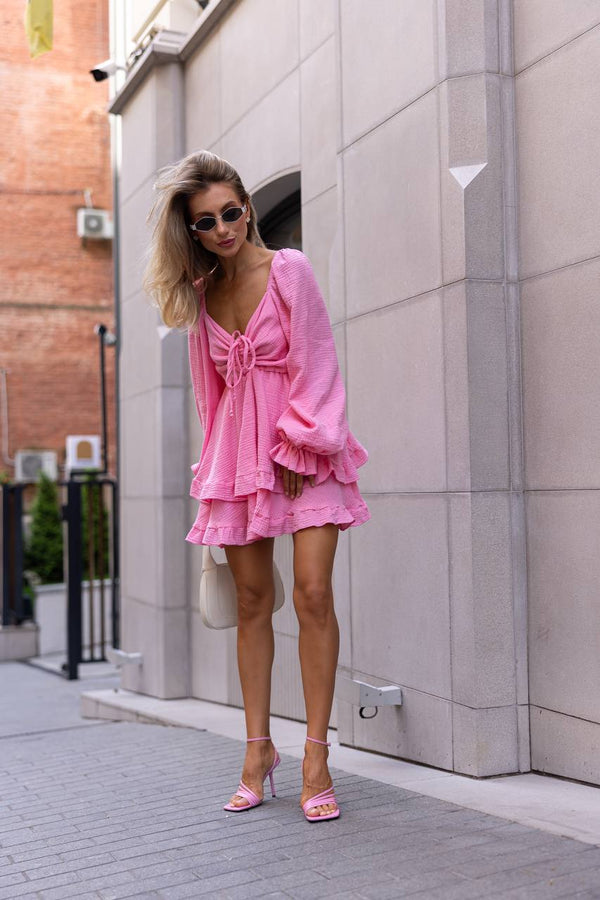 Pink Muslin Ruffle Mini Dress