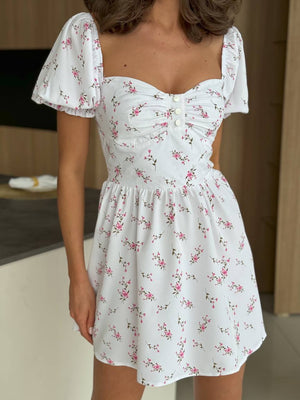 White Blossom Sweetheart Mini Dress