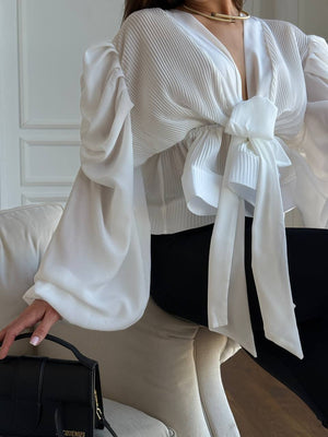 Ivory Drama Sleeve Chiffon Blouse