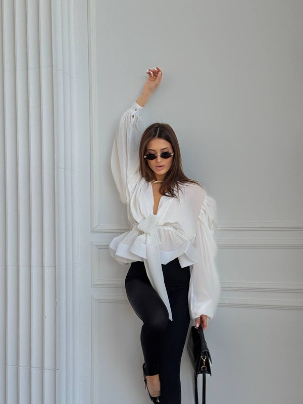Ivory Drama Sleeve Chiffon Blouse