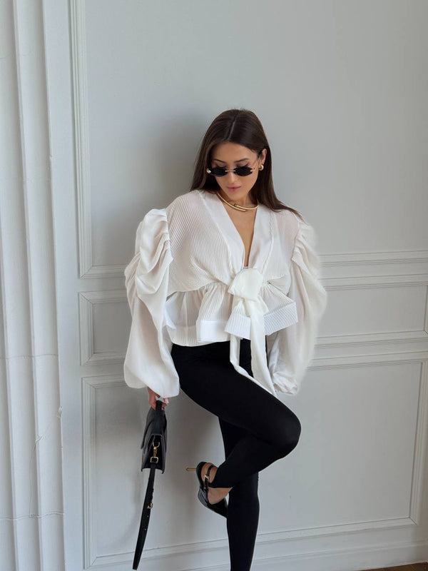 Ivory Drama Sleeve Chiffon Blouse
