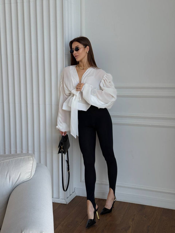 Ivory Drama Sleeve Chiffon Blouse