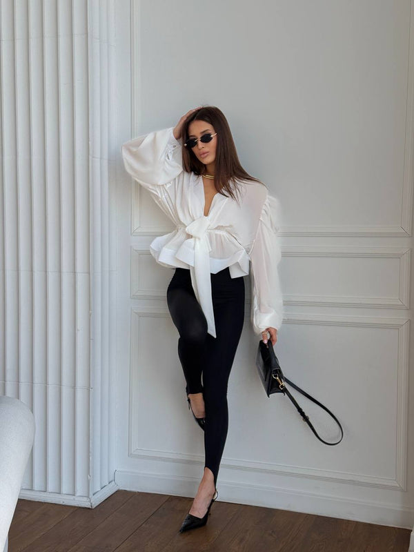 Ivory Drama Sleeve Chiffon Blouse