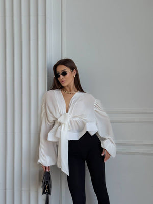 Ivory Drama Sleeve Chiffon Blouse
