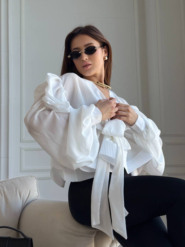Ivory Drama Sleeve Chiffon Blouse