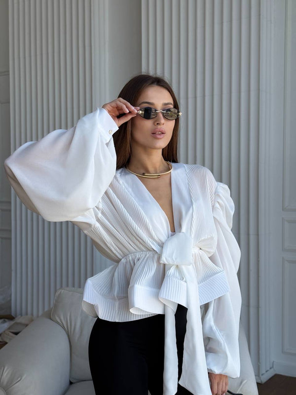Ivory Drama Sleeve Chiffon Blouse