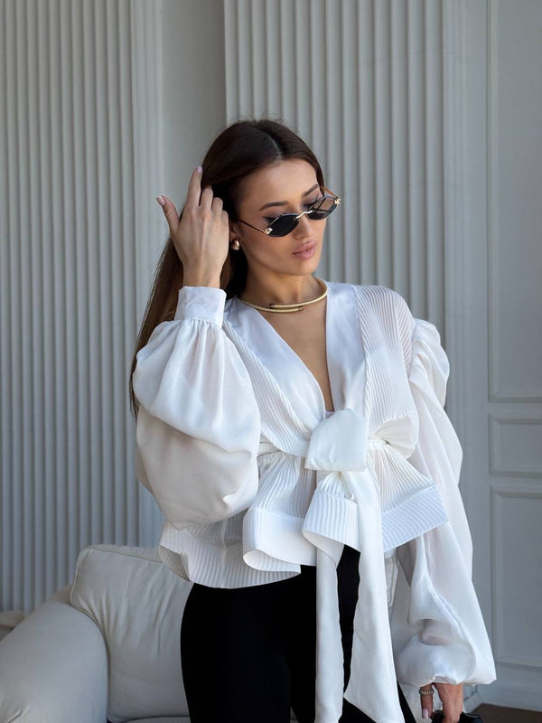 Ivory Drama Sleeve Chiffon Blouse