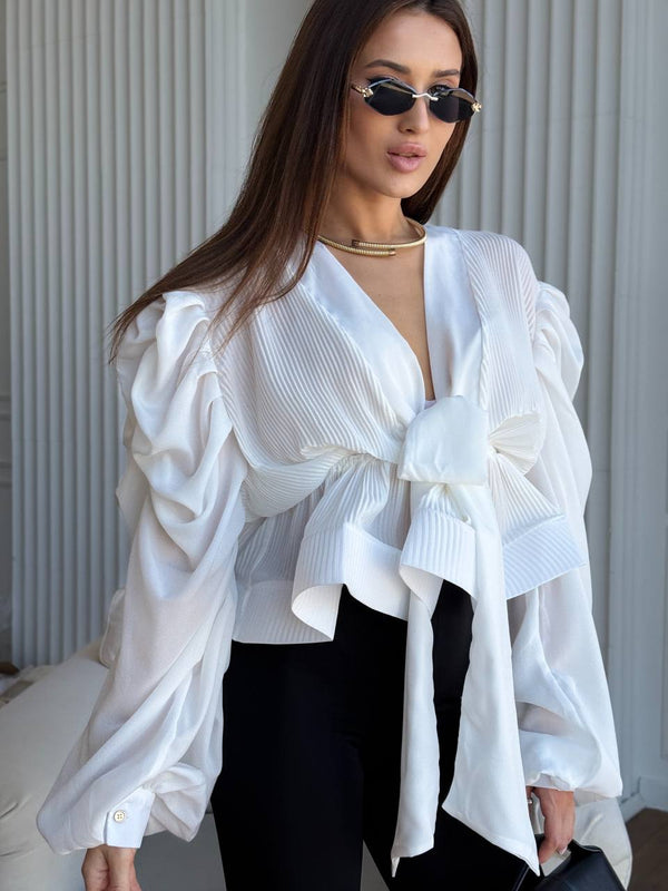 Ivory Drama Sleeve Chiffon Blouse