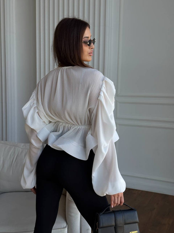 Ivory Drama Sleeve Chiffon Blouse