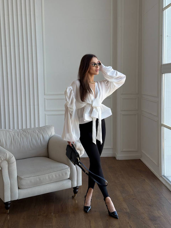 Ivory Drama Sleeve Chiffon Blouse