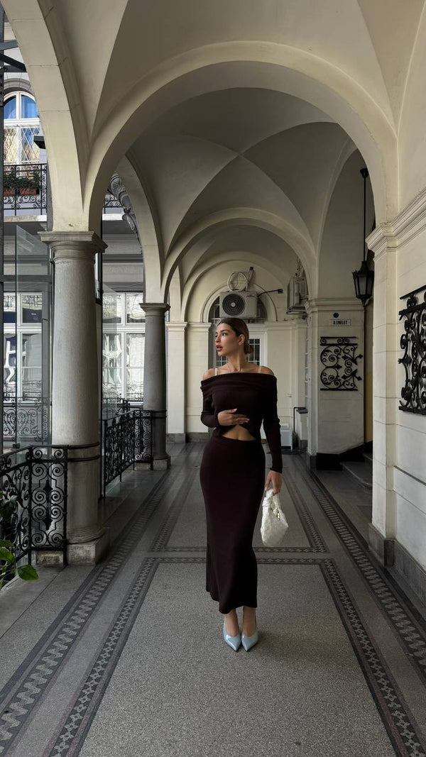 Espresso Knit Off-Shoulder Set