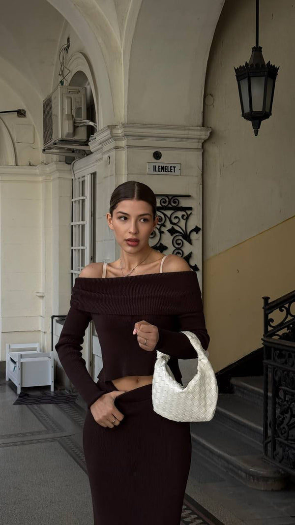 Espresso Knit Off-Shoulder Set
