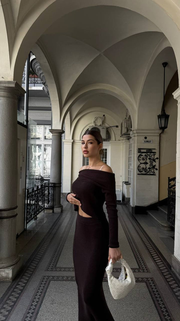 Espresso Knit Off-Shoulder Set