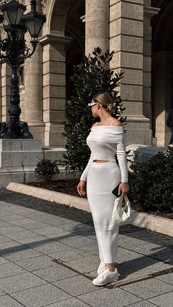 Ivory Knit Off-Shoulder Set
