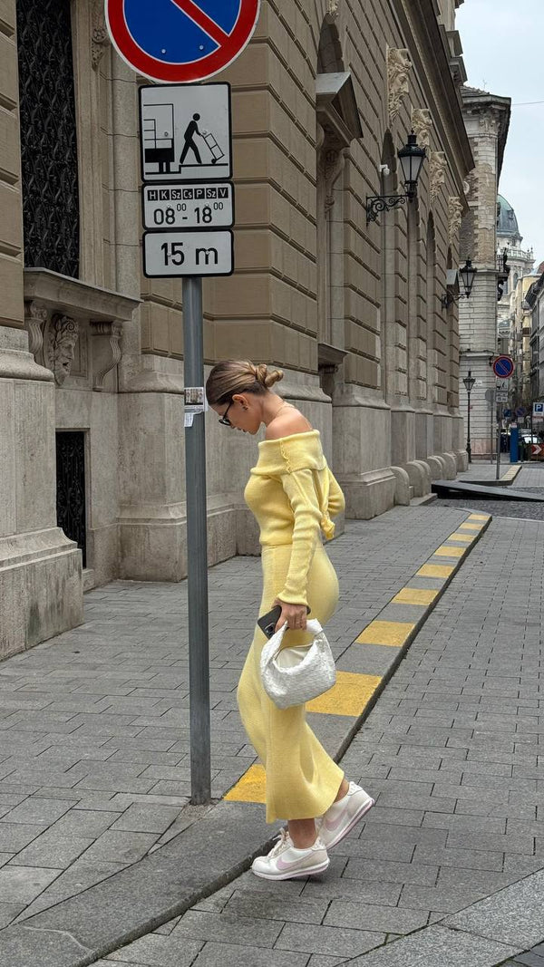 Lemon Knit Off-Shoulder Set